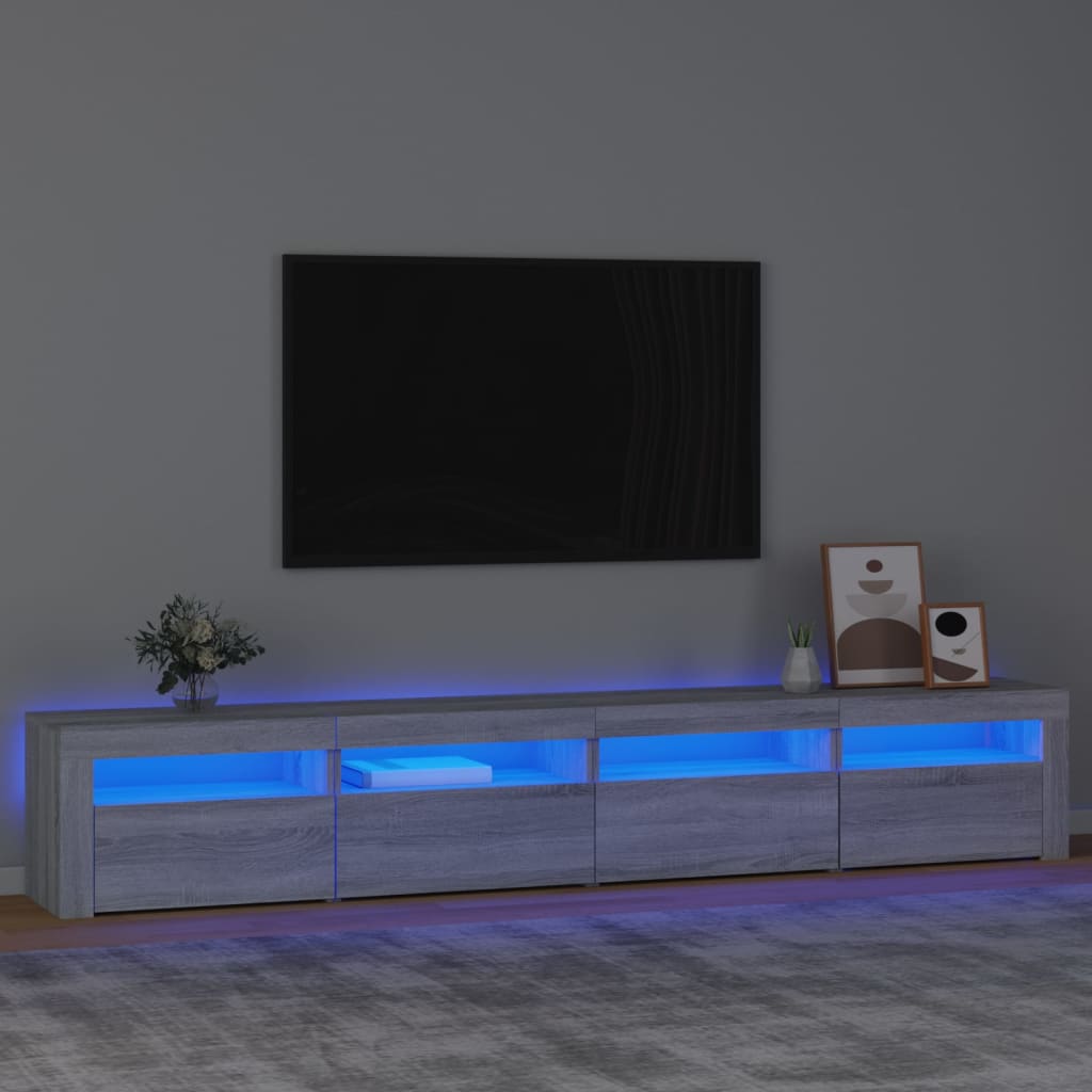 tv-skab med LED-lys 240x35x40 cm grå sonoma-eg