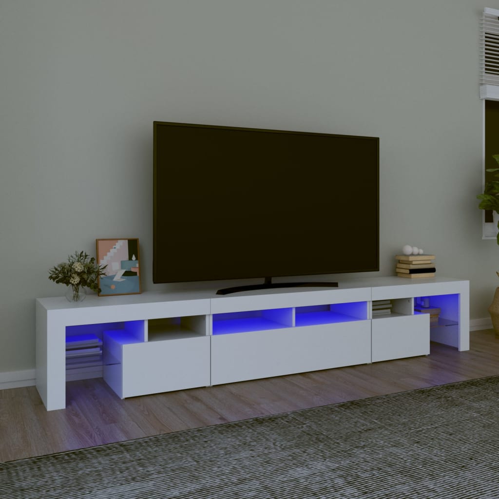 tv-skab med LED-lys 230x36,5x40 cm hvid