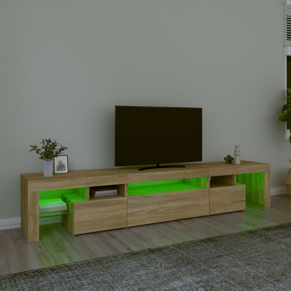 tv-skab med LED-lys 215x36,5x40 cm sonoma-eg