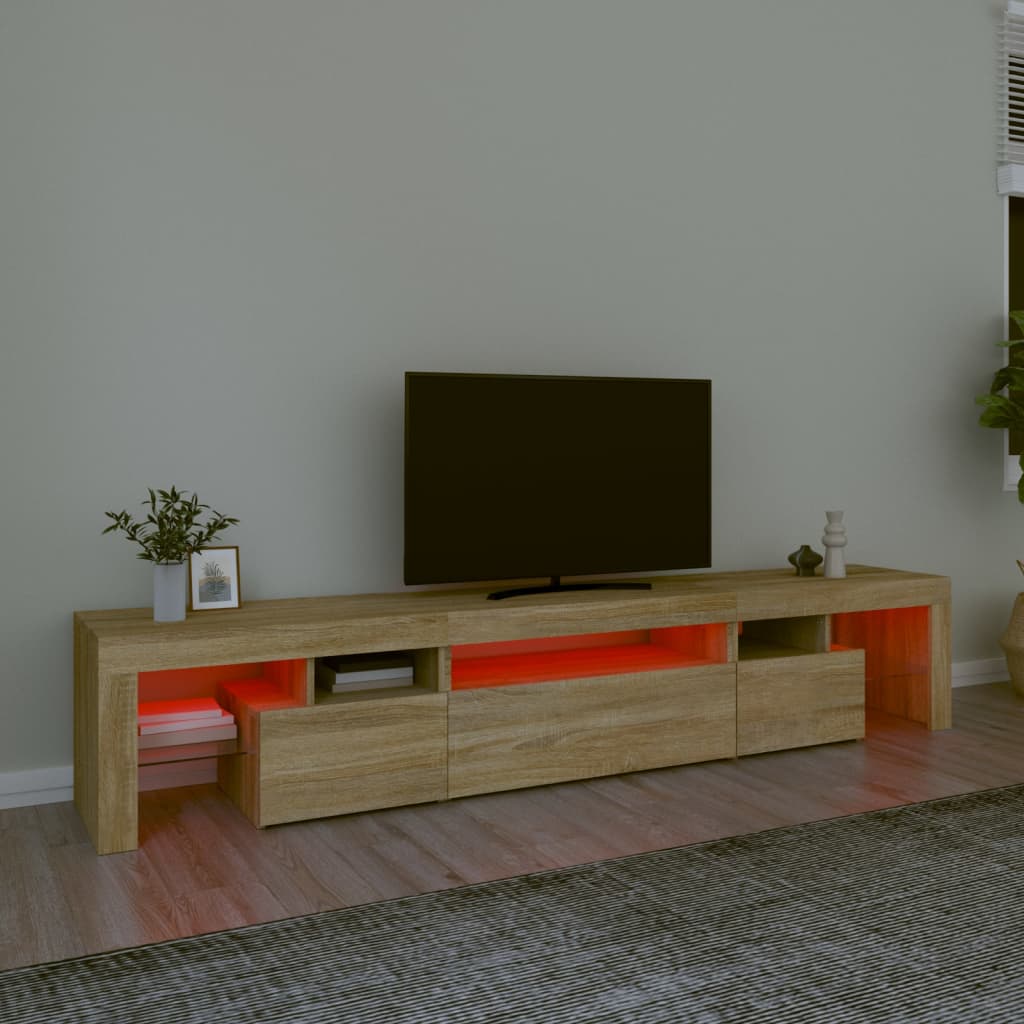tv-skab med LED-lys 215x36,5x40 cm sonoma-eg