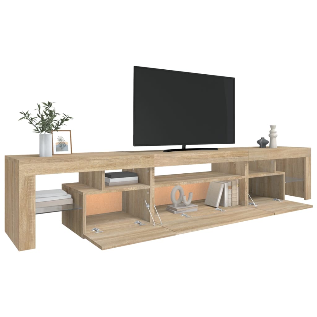 tv-skab med LED-lys 215x36,5x40 cm sonoma-eg
