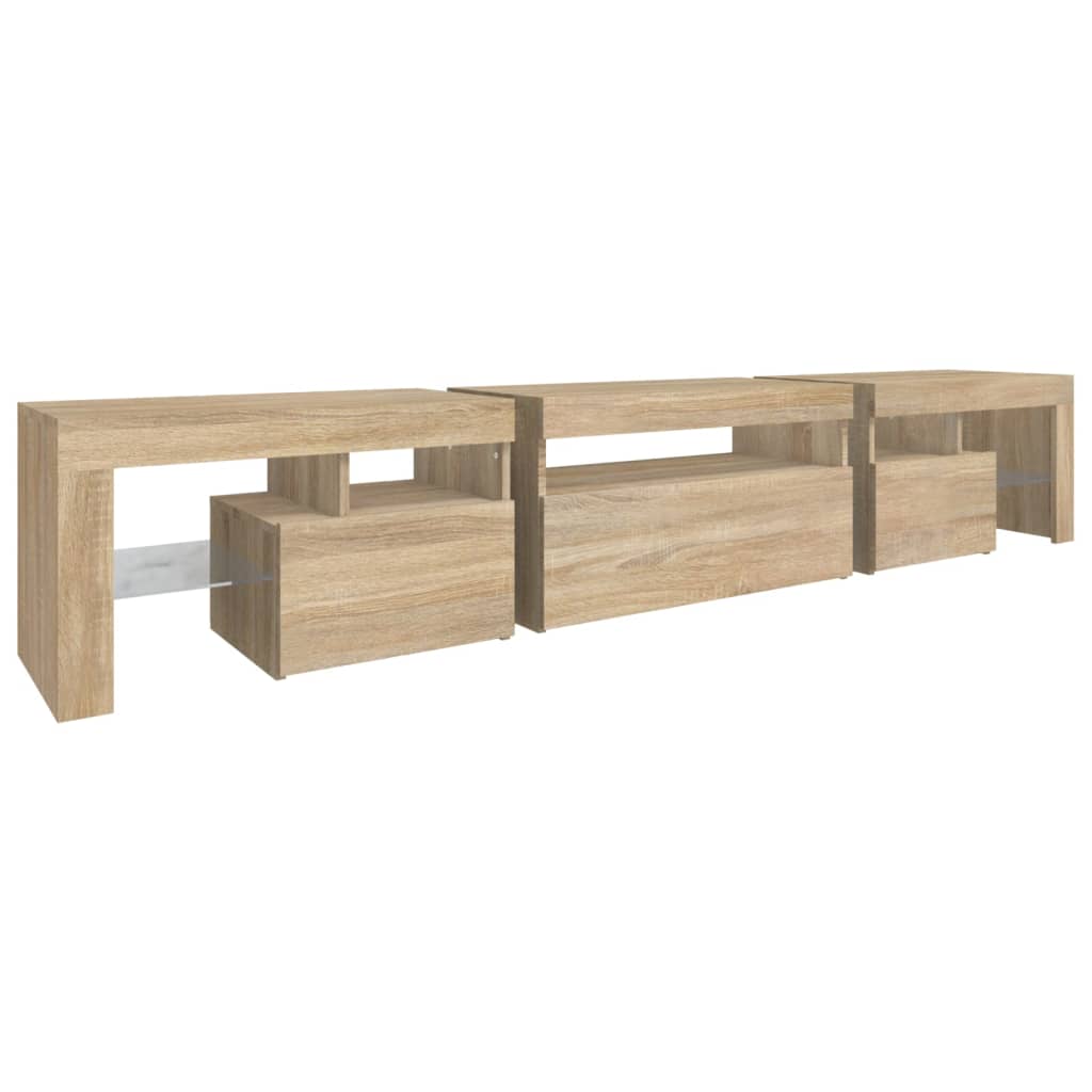 tv-skab med LED-lys 215x36,5x40 cm sonoma-eg