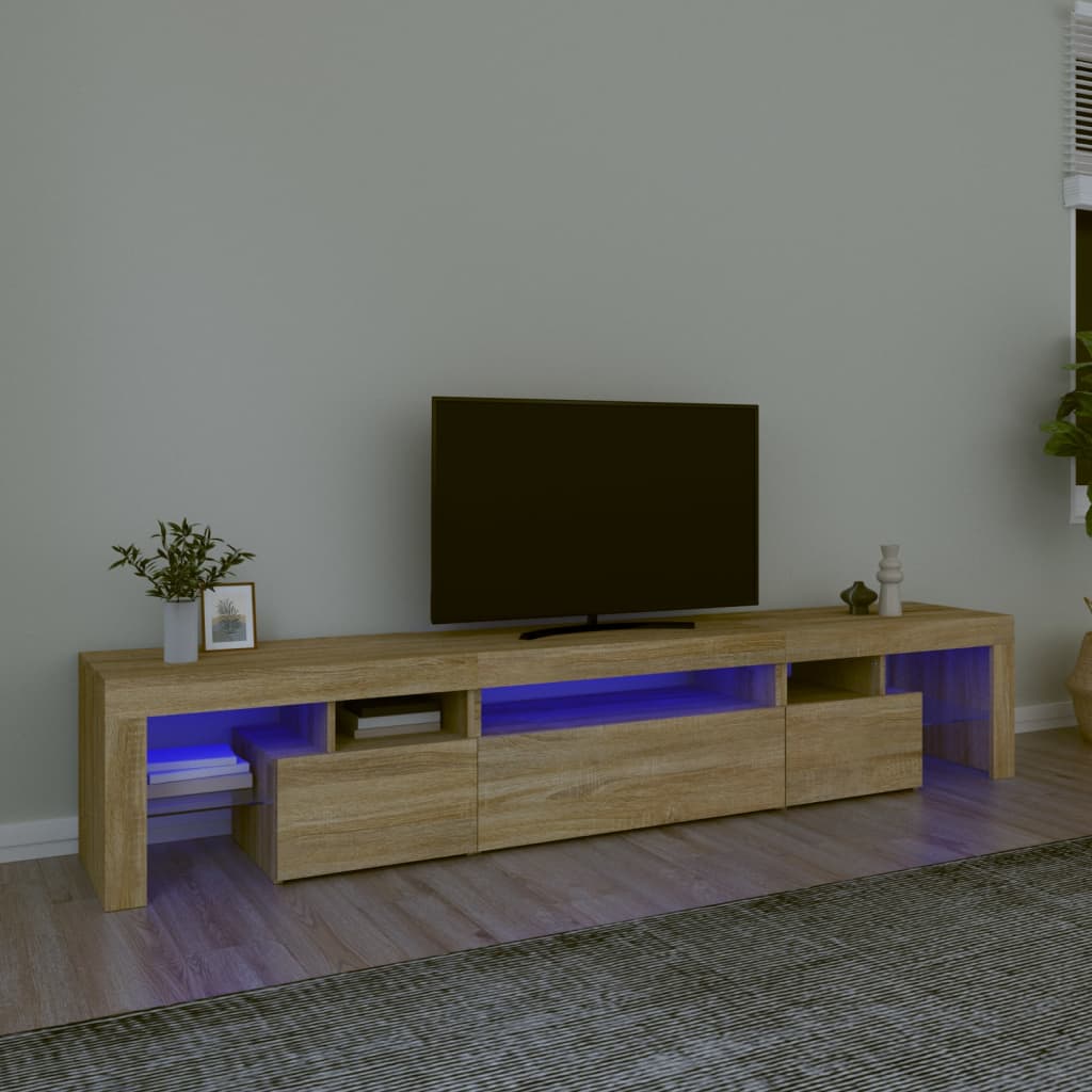 tv-skab med LED-lys 215x36,5x40 cm sonoma-eg