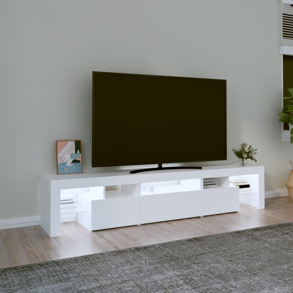 tv-skab med LED-lys 200x36,5x40 cm hvid