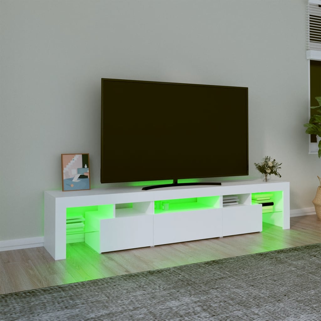 tv-skab med LED-lys 200x36,5x40 cm hvid