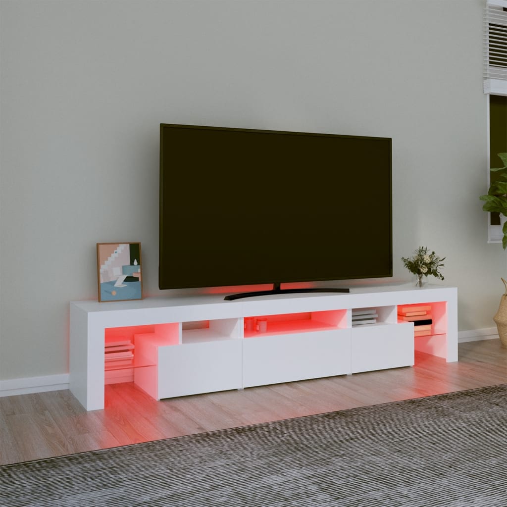tv-skab med LED-lys 200x36,5x40 cm hvid