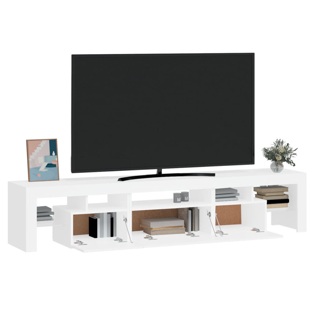 tv-skab med LED-lys 200x36,5x40 cm hvid