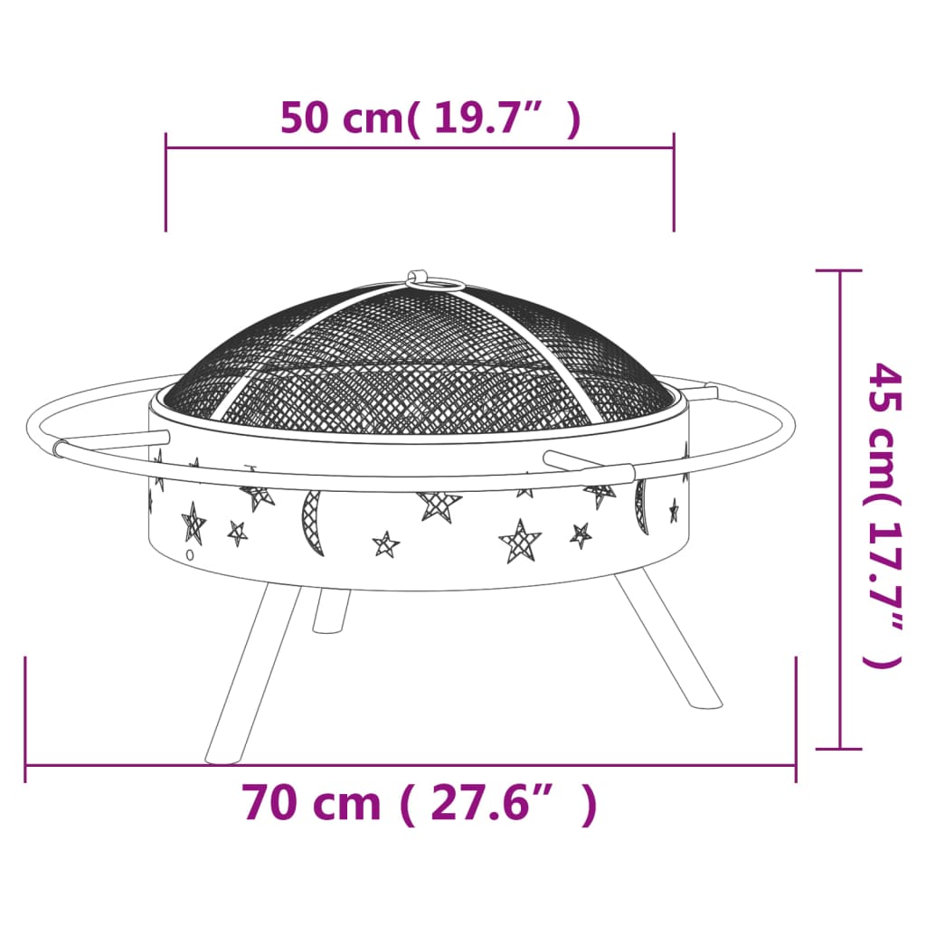 bålfad med ildrager 70 cm XXL stål