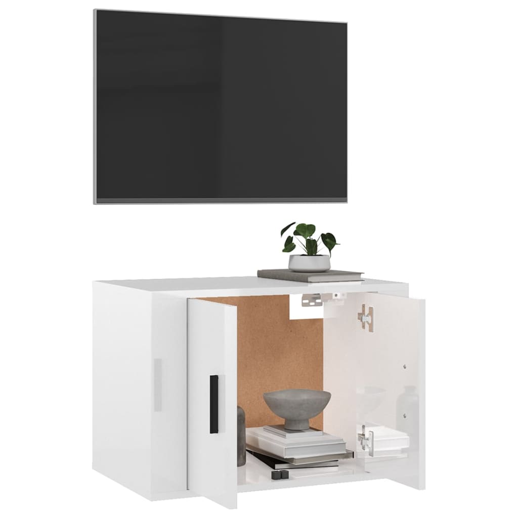 væghængt tv-skab 57x34,5x40 cm hvid højglans