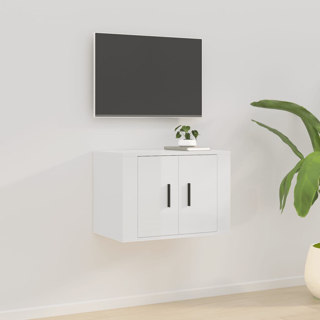 væghængt tv-skab 57x34,5x40 cm hvid højglans