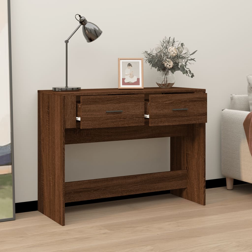 konsolbord 100x39x75 cm konstrueret træ Brun egetræ