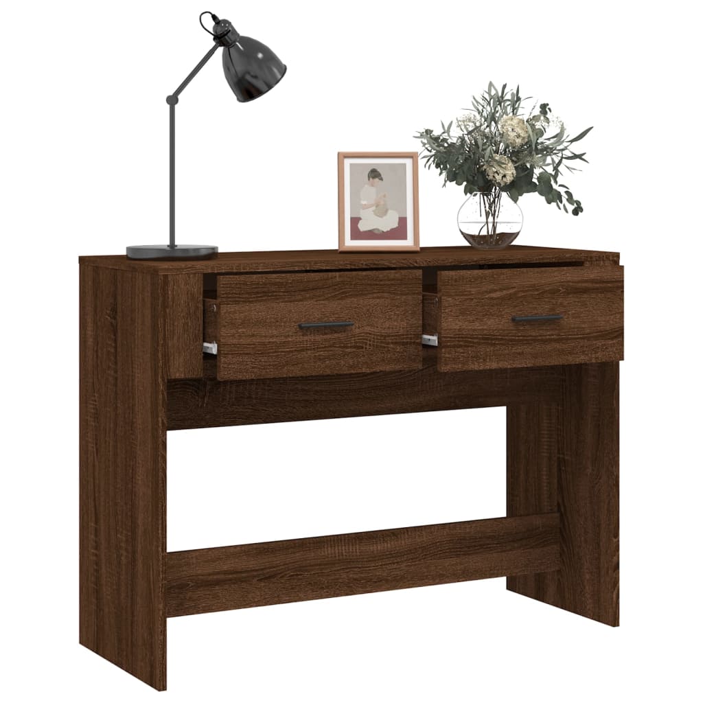 konsolbord 100x39x75 cm konstrueret træ Brun egetræ