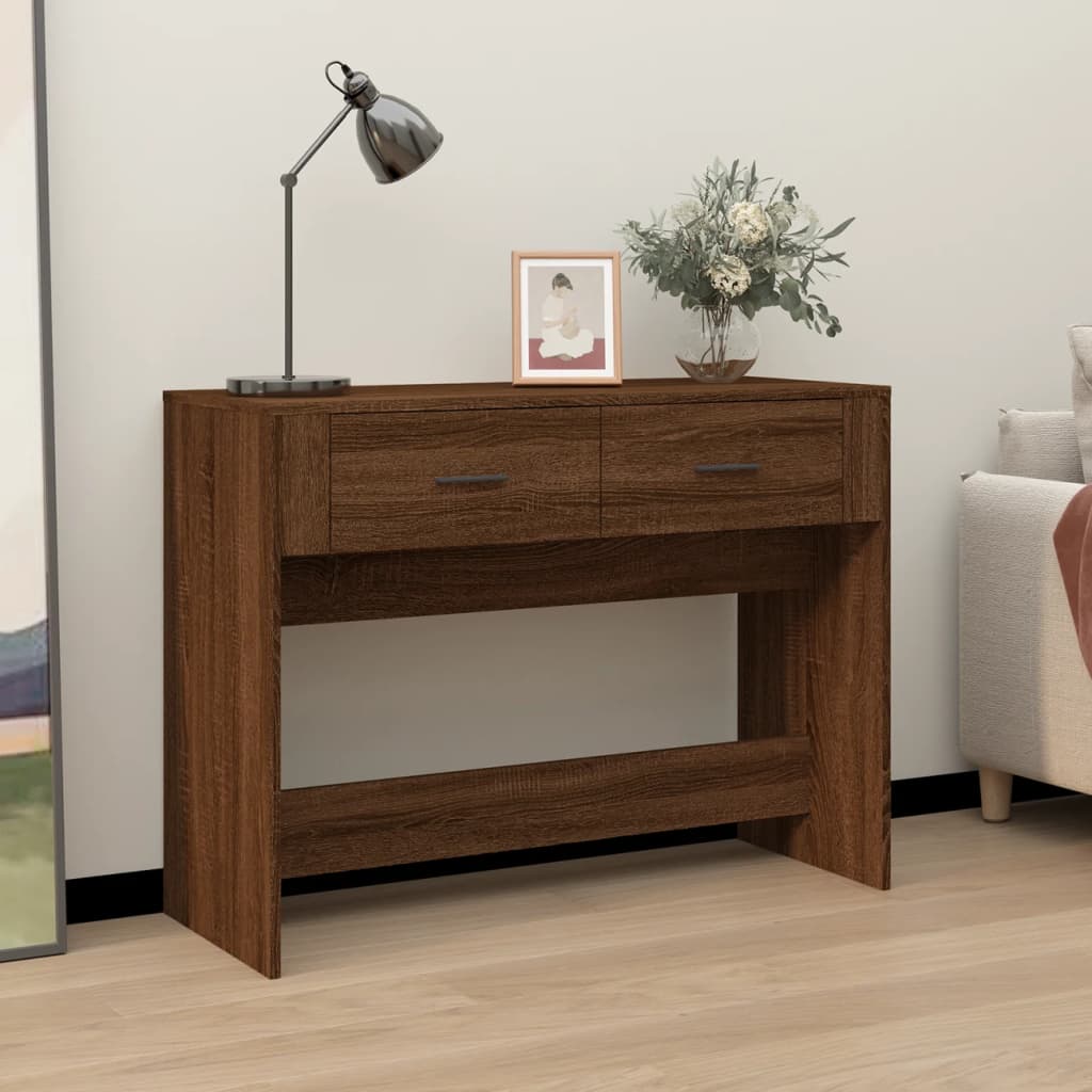konsolbord 100x39x75 cm konstrueret træ Brun egetræ