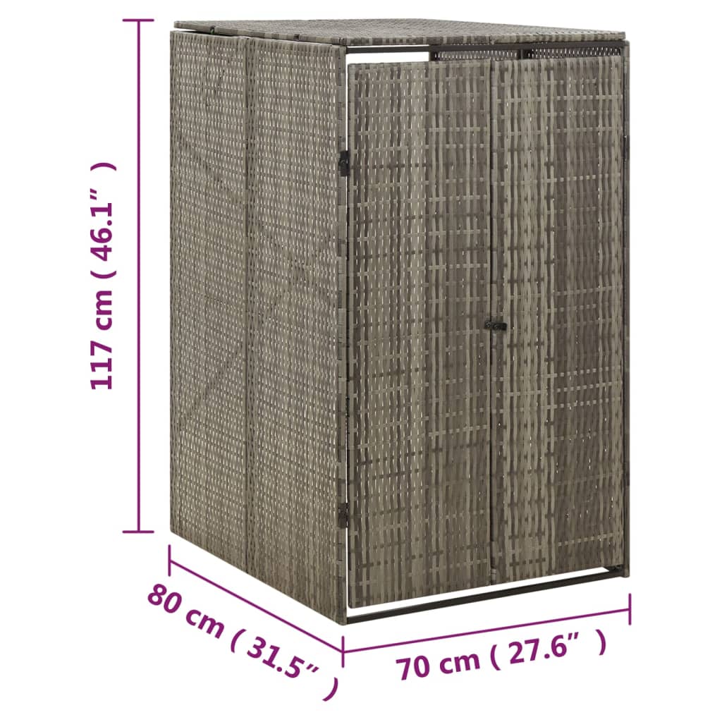 enkelt skraldespandsskjuler 70x80x117 cm polyrattan grå