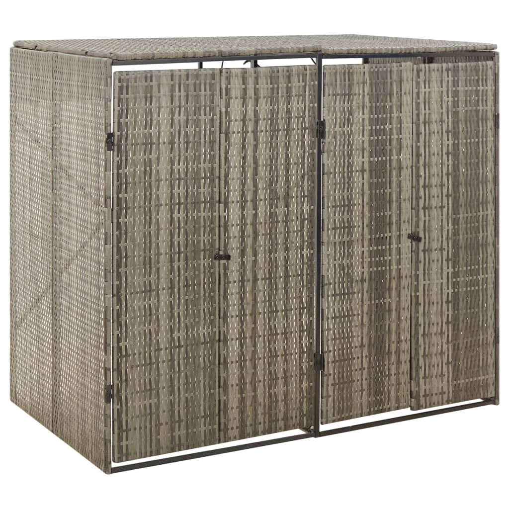 dobbelt skraldespandsskjuler 140x80x117 cm polyrattan grå