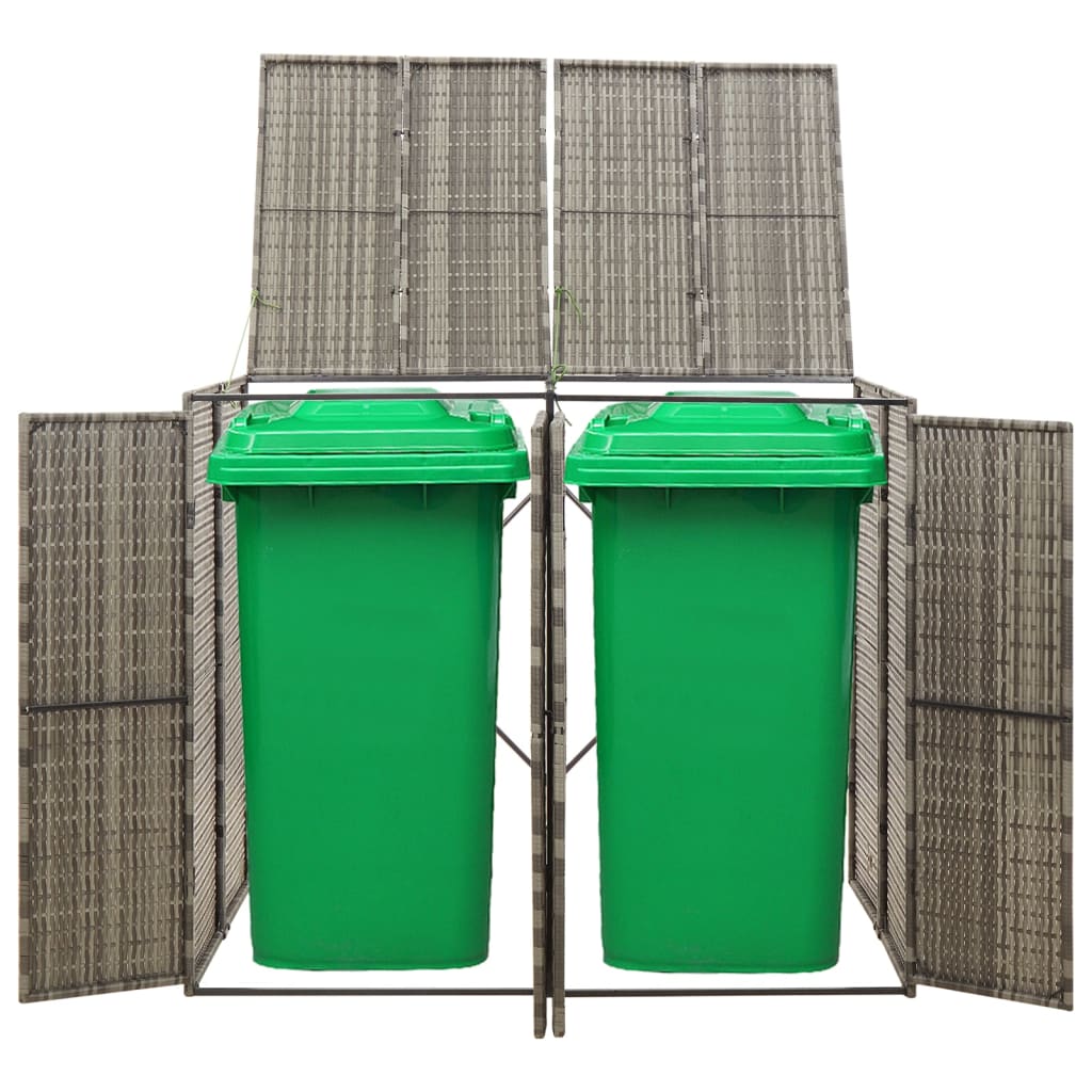 dobbelt skraldespandsskjuler 140x80x117 cm polyrattan grå