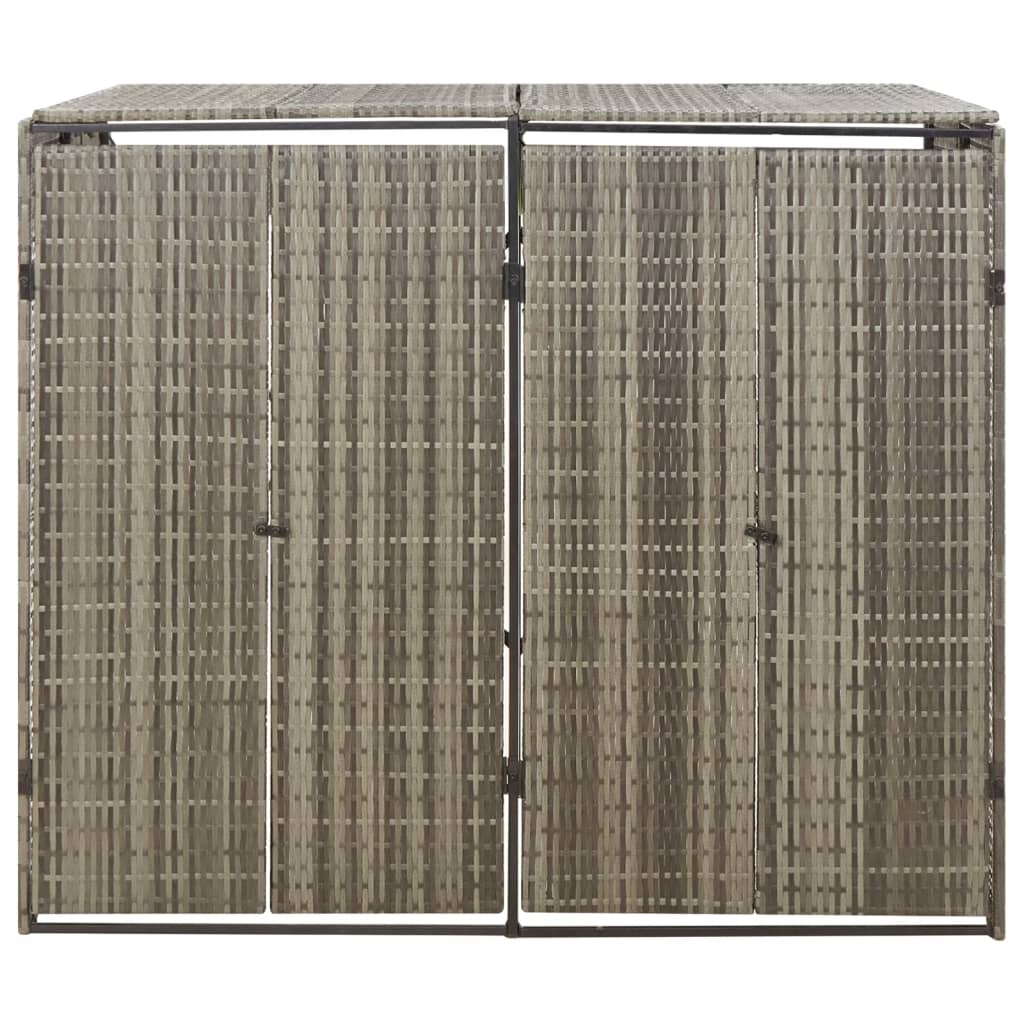 dobbelt skraldespandsskjuler 140x80x117 cm polyrattan grå