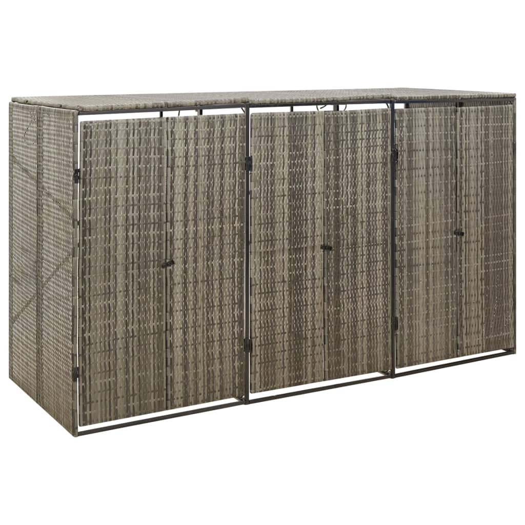 tredobbelt skraldespandsskjuler 207x80x117 cm polyrattan grå