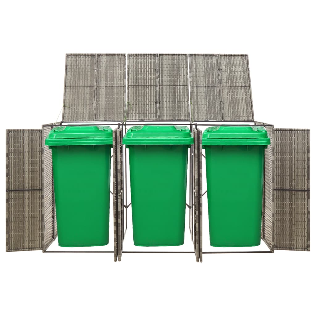 tredobbelt skraldespandsskjuler 207x80x117 cm polyrattan grå