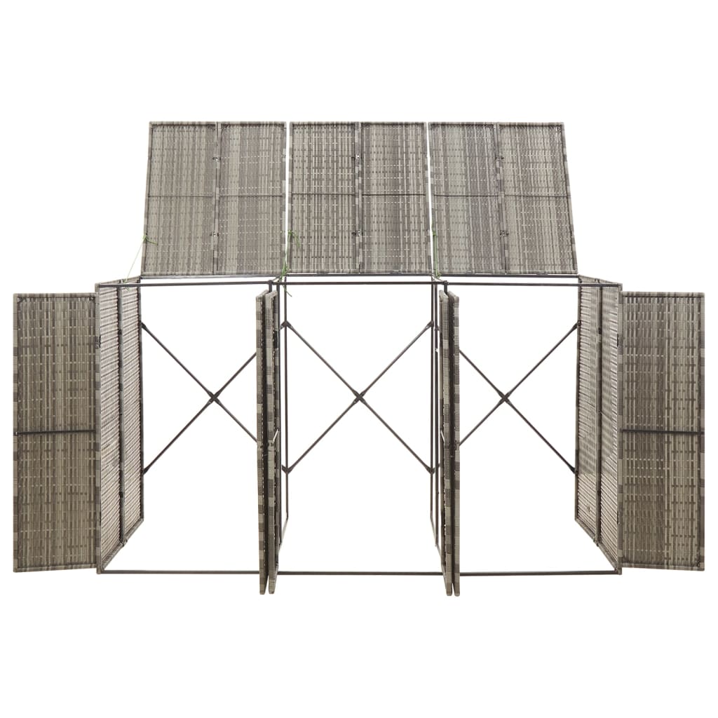 tredobbelt skraldespandsskjuler 207x80x117 cm polyrattan grå