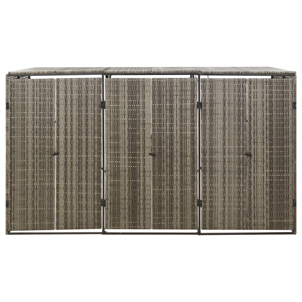 tredobbelt skraldespandsskjuler 207x80x117 cm polyrattan grå