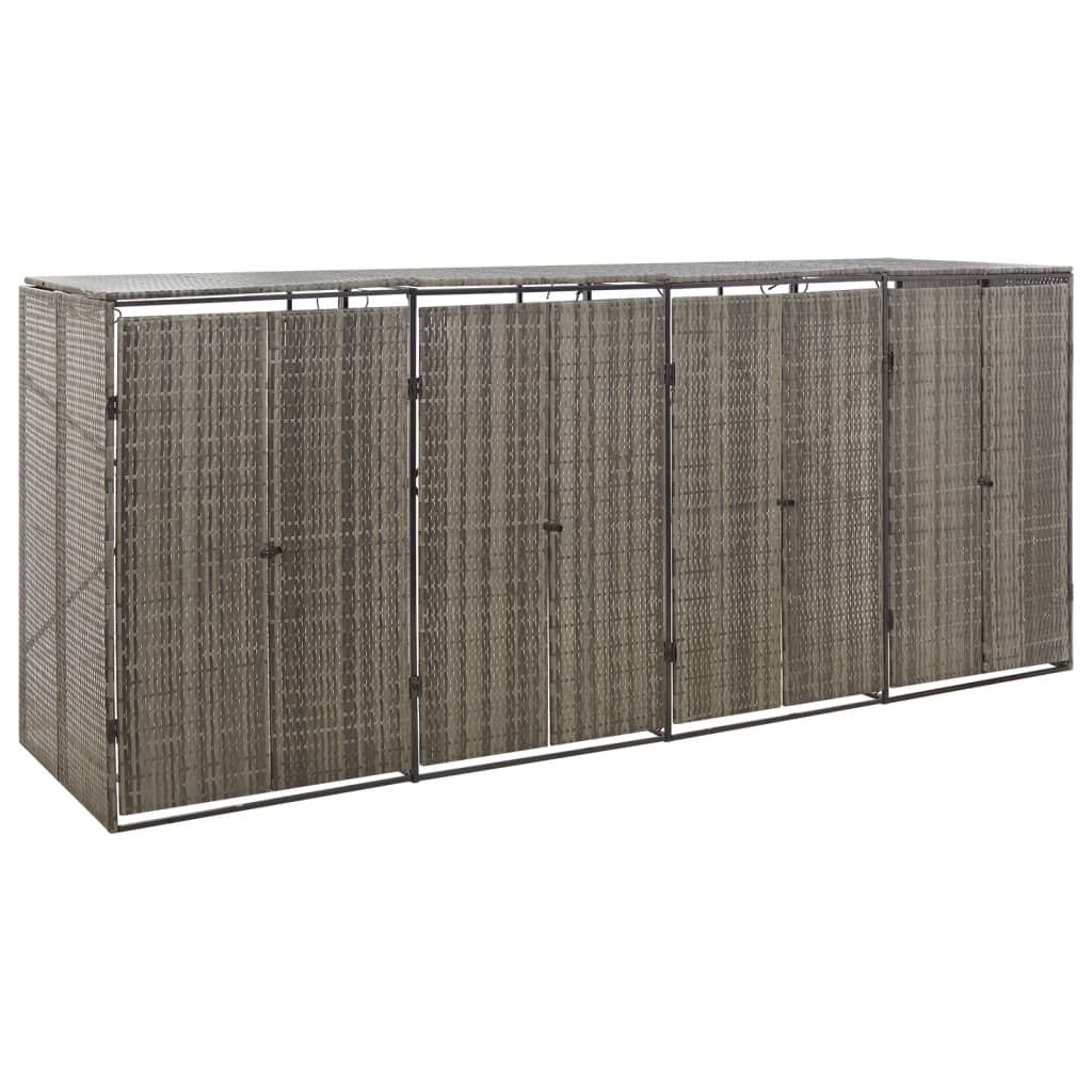 firdobbelt skraldespandsskjuler 274x80x117 cm polyrattan grå