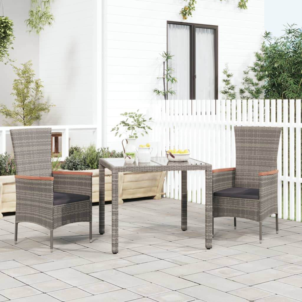 havestole med hynder 2 stk. polyrattan grå