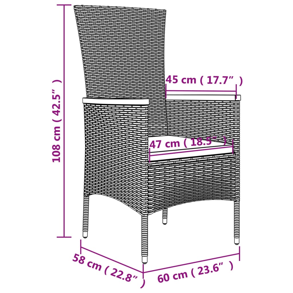 havestole med hynder 4 stk. polyrattan grå