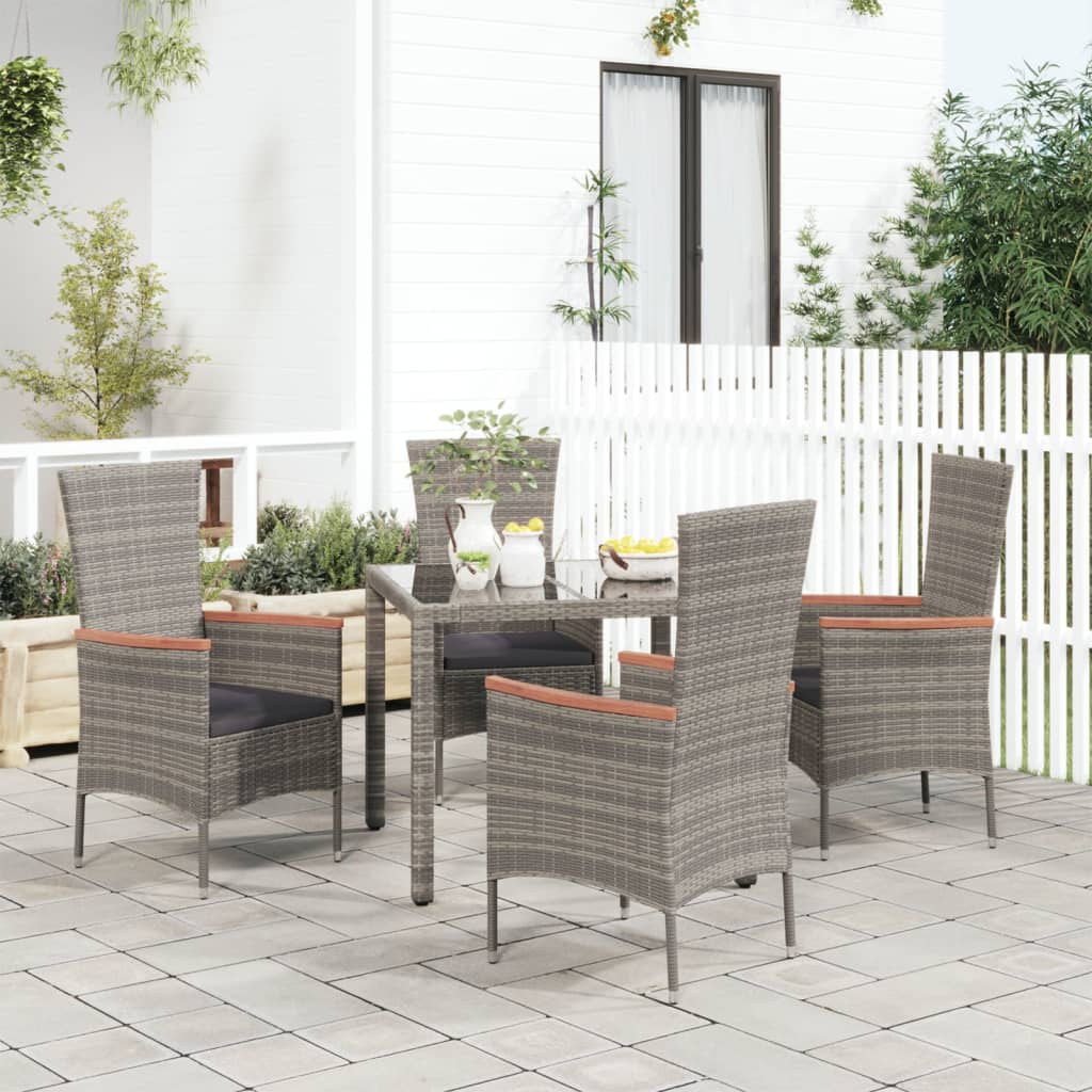 havestole med hynder 4 stk. polyrattan grå