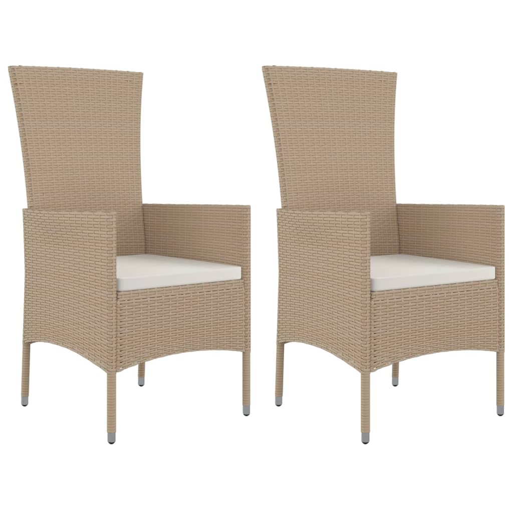 havestole med hynder 2 stk. polyrattan beige