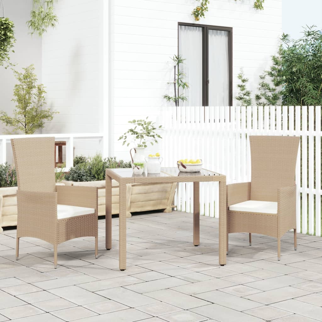 havestole med hynder 2 stk. polyrattan beige