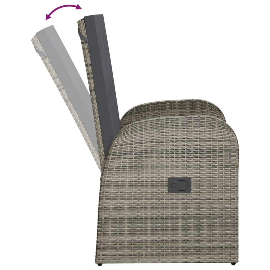 havestole med hynder 2 stk. polyrattan grå