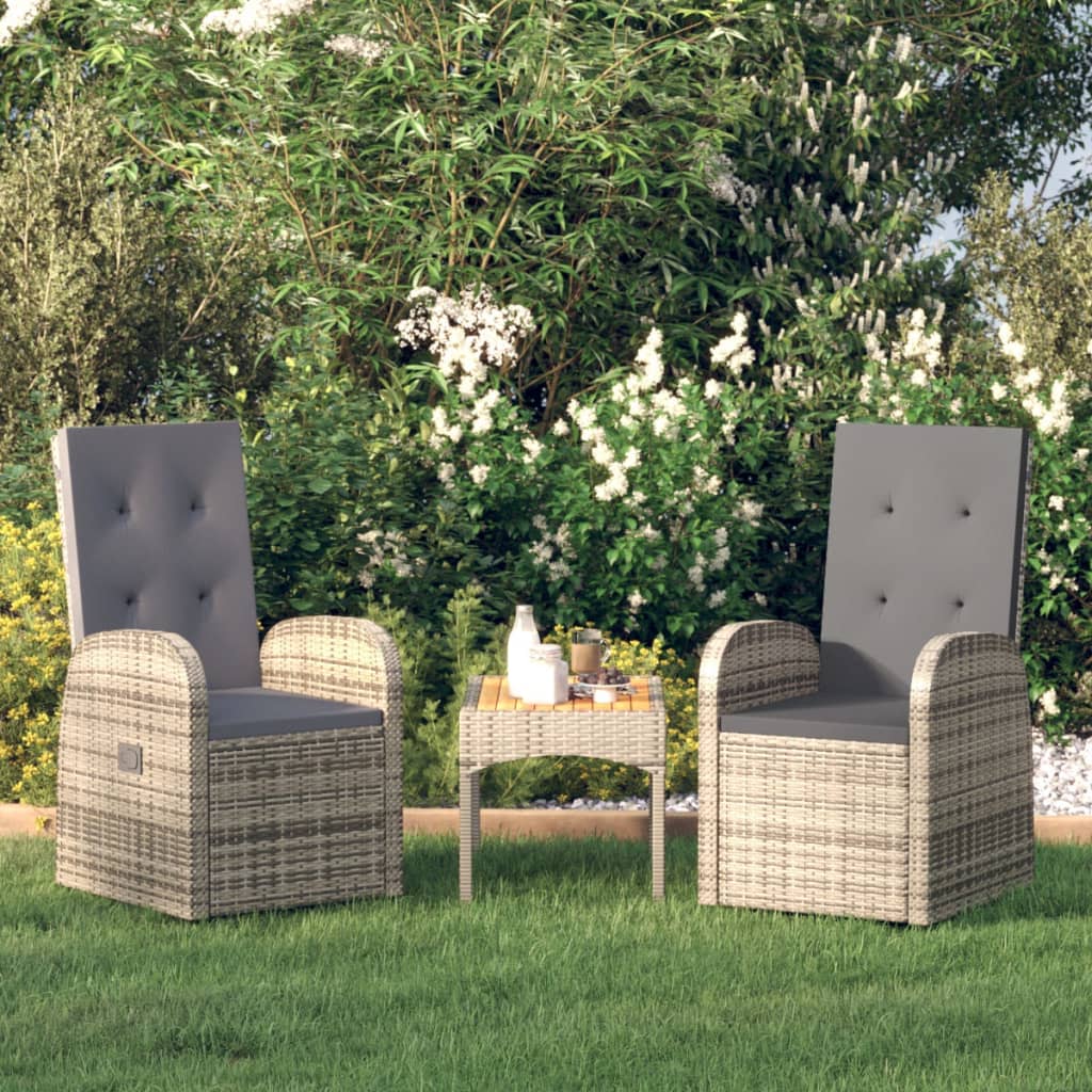 havestole med hynder 2 stk. polyrattan grå
