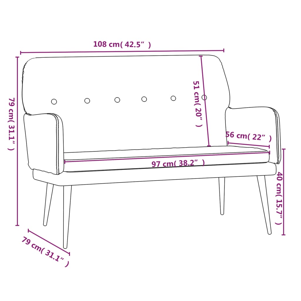 bænk 108x79x79 cm velour cremefarvet