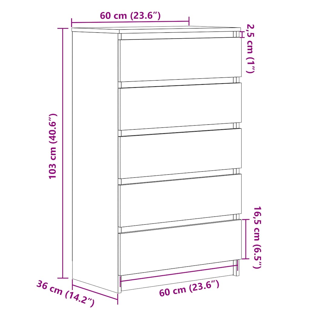 kommode 60x36x103 cm konstrueret træ brun egetræsfarve