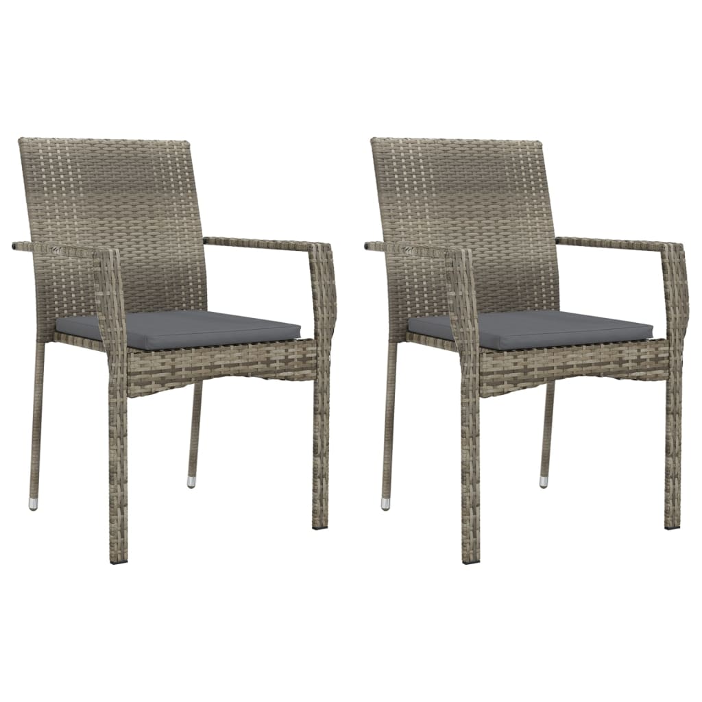 havestole med hynder 2 stk. polyrattan grå