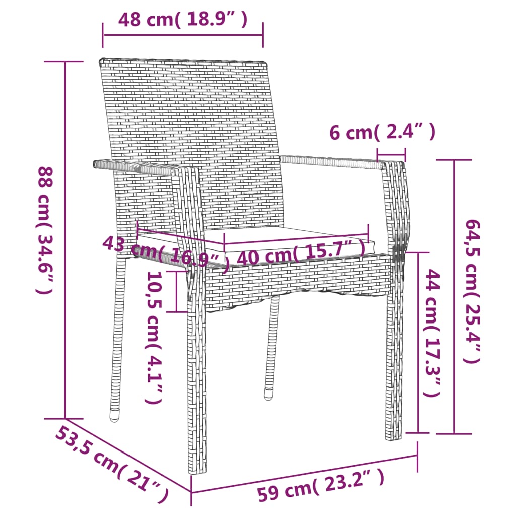 havestole med hynder 2 stk. polyrattan grå