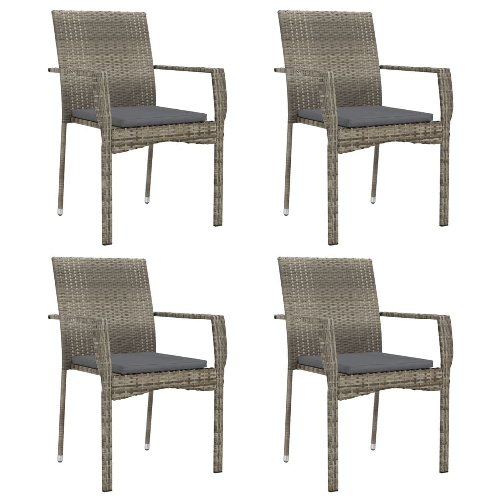 havestole med hynder 4 stk. polyrattan grå