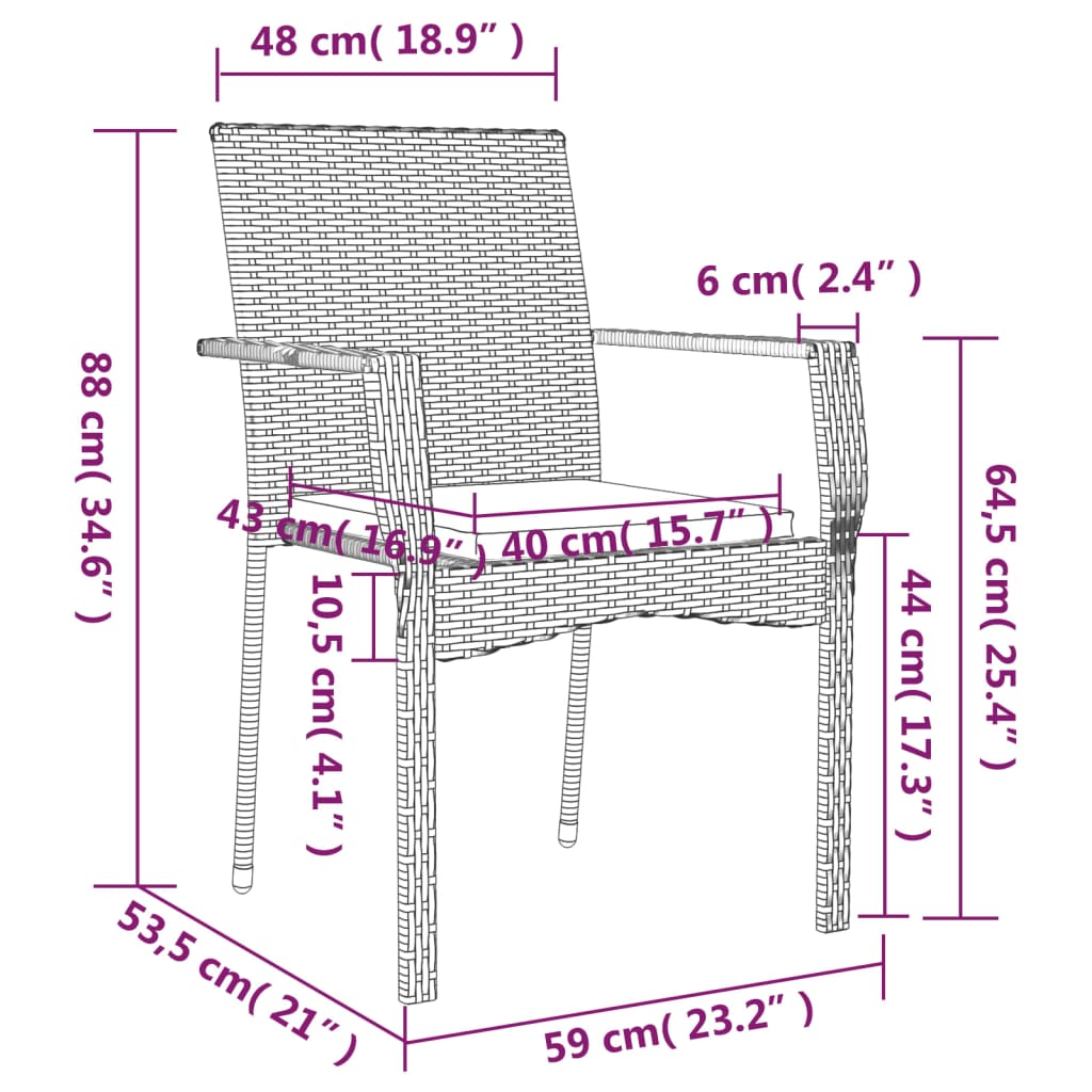 havestole med hynder 4 stk. polyrattan grå