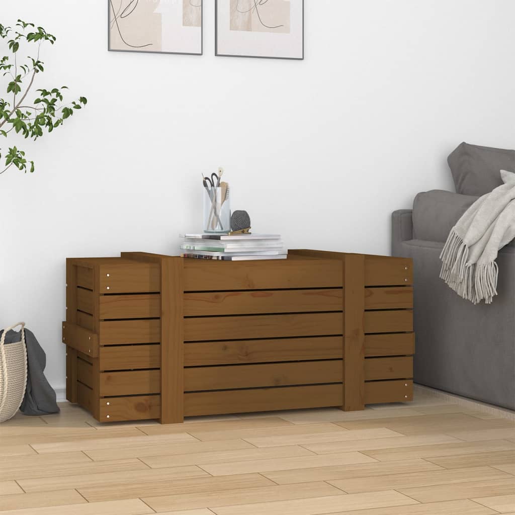 opbevaringskasse 91x40,5x42 cm massivt fyrretræ gyldenbrun