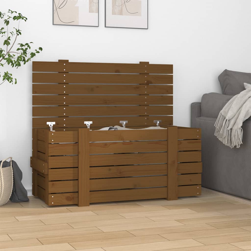 opbevaringskasse 91x40,5x42 cm massivt fyrretræ gyldenbrun