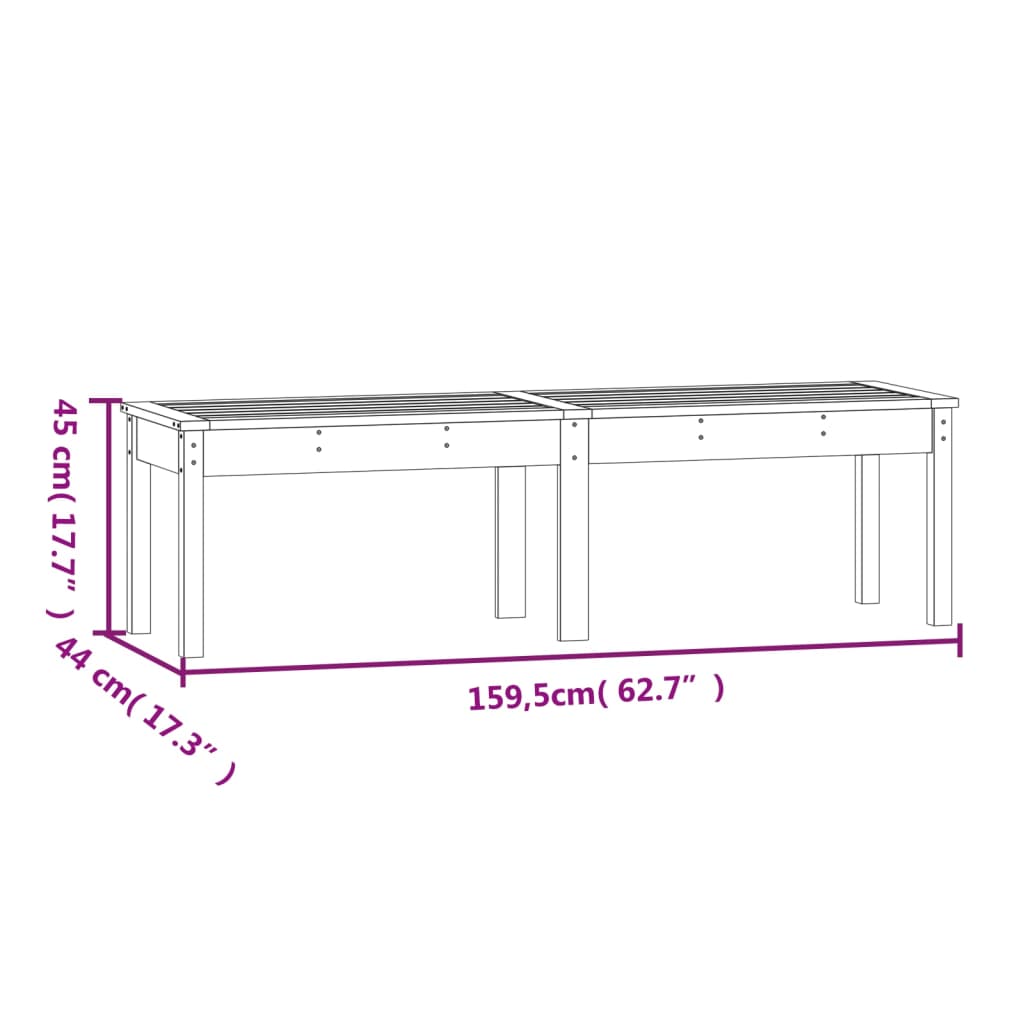 2-personers havebænk 159,5x44x45 cm massivt fyrretræ sort