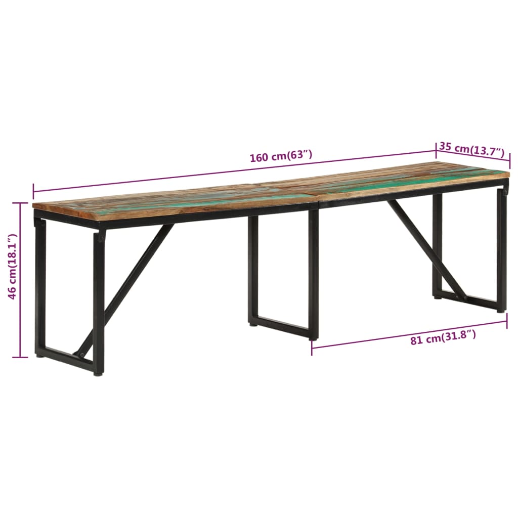 bænk 160x35x46 cm massivt genbrugstræ