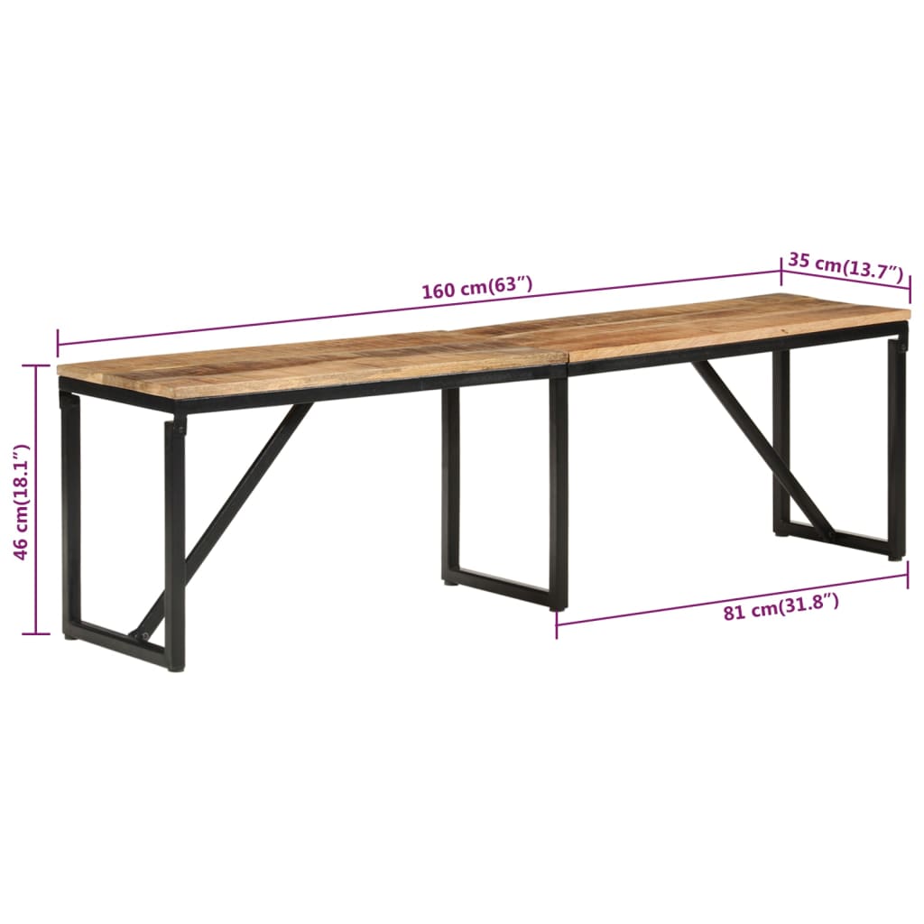 bænk 160x35x46 cm massivt mangotræ