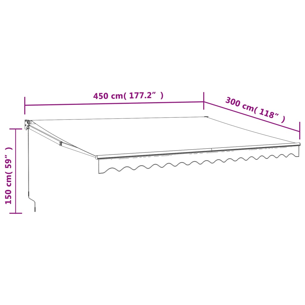 foldemarkise 4,5x3 m stof og aluminium gul og hvid