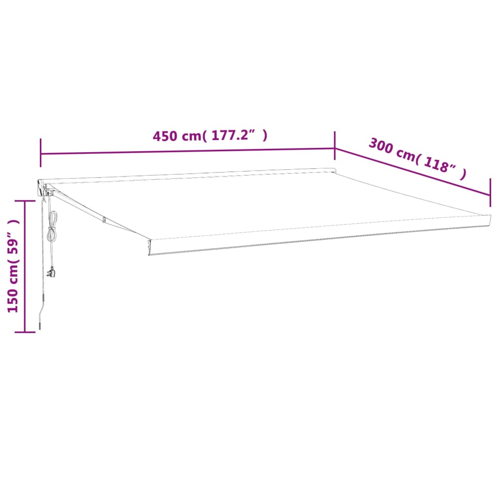 foldemarkise 4,5x3 m stof og aluminium gul og hvid