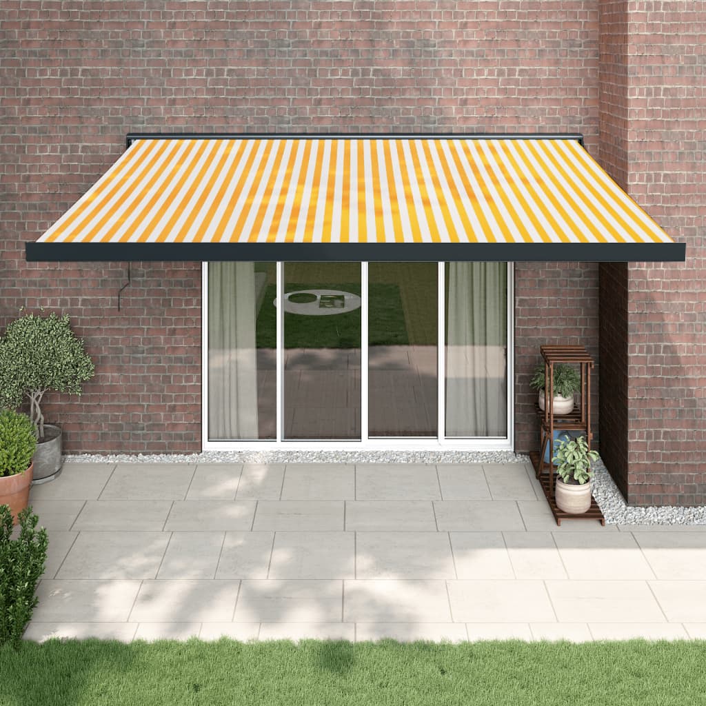 foldemarkise 4x3 m stof og aluminium gul og hvid