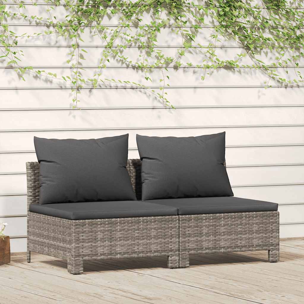 2-personers havesofa med hynde polyrattan grå