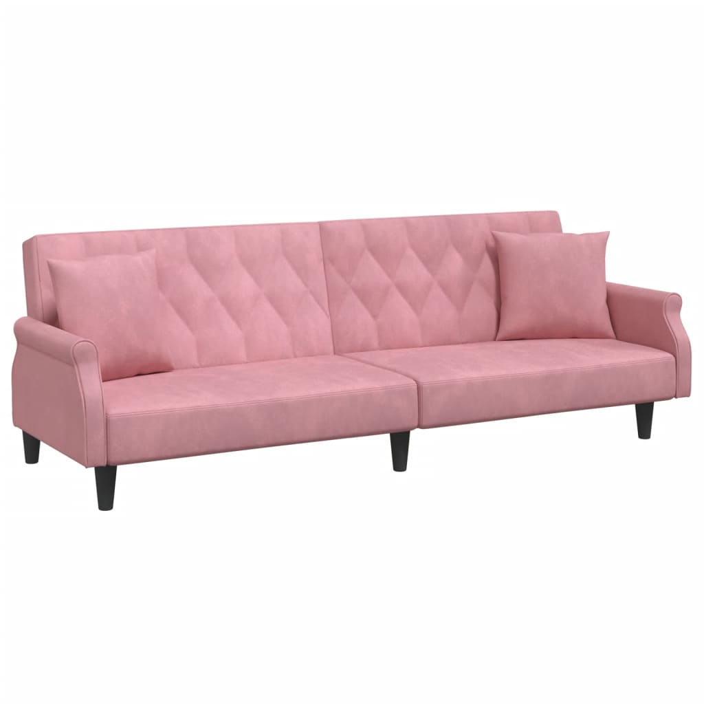sovesofa med armlæn velour lyserød