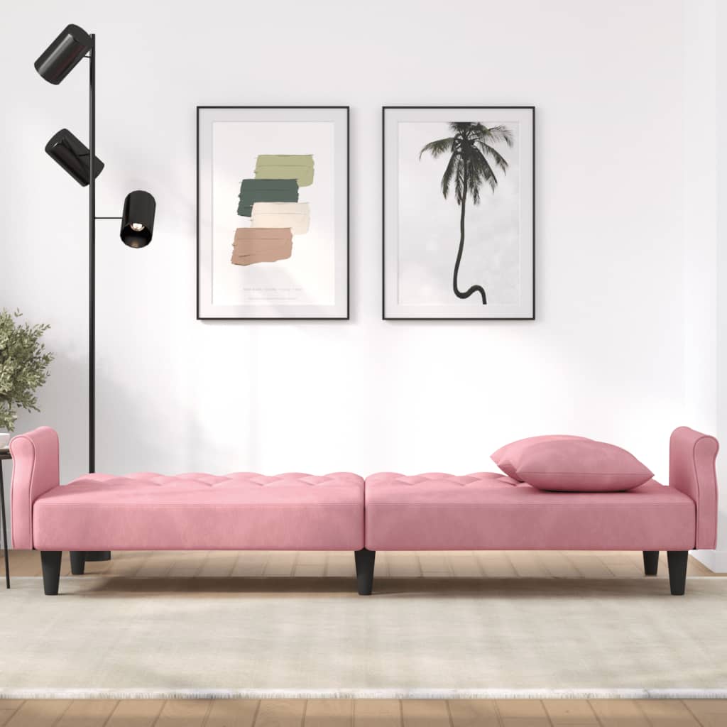 sovesofa med armlæn velour lyserød